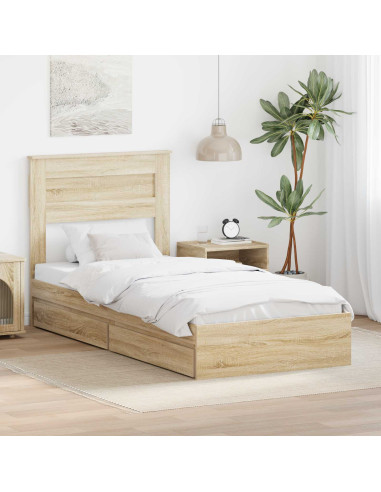 Letto con Contenitore con testiera Rovere Sonoma 75 x 190 cm
