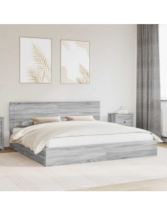 Letto con Contenitore con testiera Grigio Sonoma 200 x 200 cm