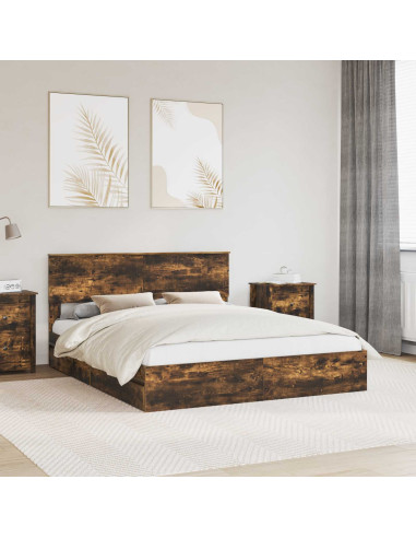 Letto con Contenitore con testiera Rovere fumé 160 x 200 cm