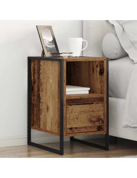 Comodino con cassetto 2 pcs Legno vecchio 39,5 x 30 x 50 cm