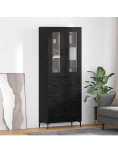 Credenza con cassetto 2 pcs Rovere Nero Legno multistrato