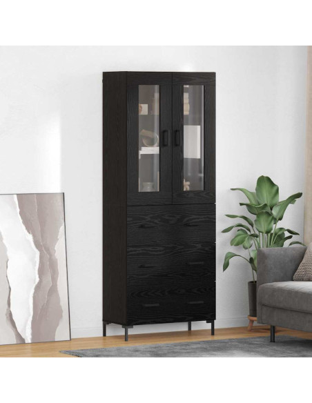 Credenza con cassetto 2 pcs Rovere Nero Legno multistrato