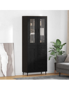 Credenza 2 pcs Rovere Nero Legno Stratificato e Vetro