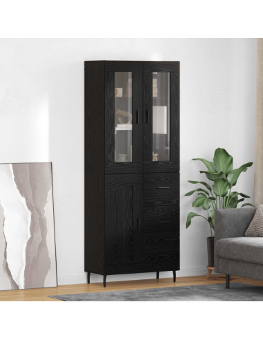 Credenza 2 pcs Rovere Nero Legno Stratificato e Vetro
