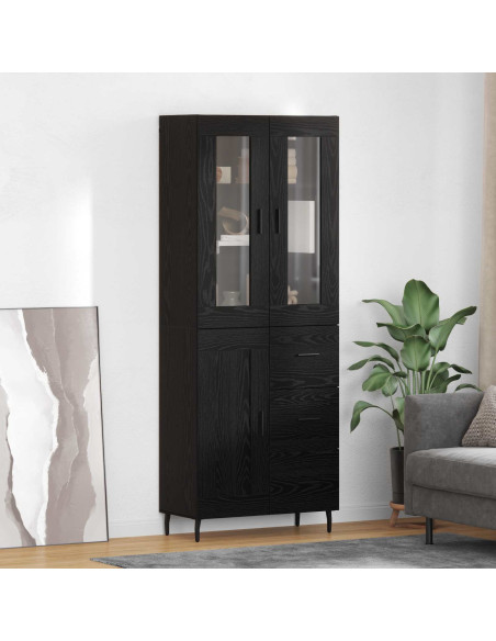 Credenza 2 pcs Rovere Nero Legno Stratificato e Vetro