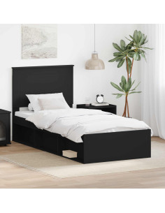 Struttura del letto con testiera Nero 75 x 190 cm Pino massello