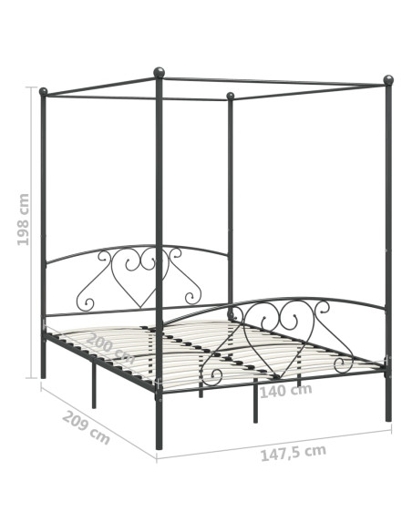 Giroletto Baldacchino senza Materasso Grigio 140x200 cm Metallo