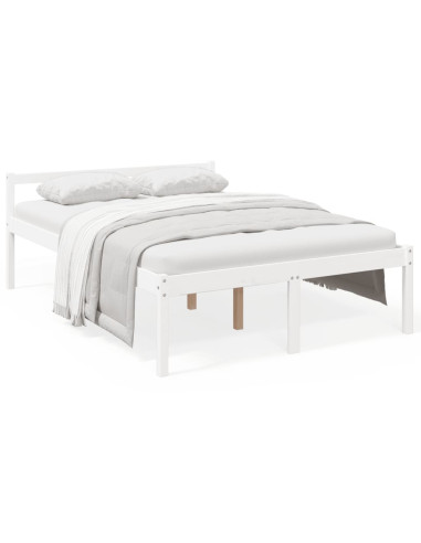 Letto per Anziani Bianco 140x200 cm in Legno Massello di Pino