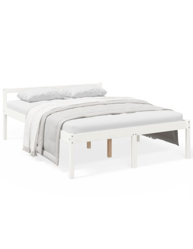 Letto per Anziani Bianco 160x200 cm in Legno Massello di Pino