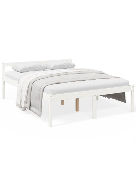 Letto per Anziani Bianco 160x200 cm in Legno Massello di Pino