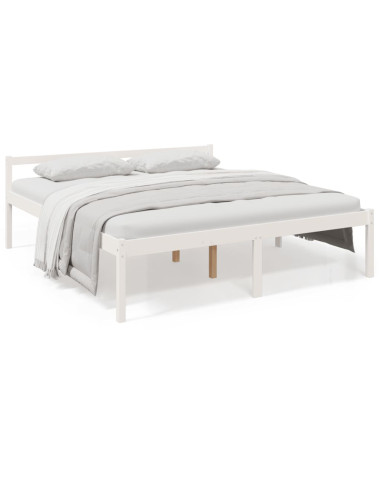 Letto per Anziani Bianco 200x200 cm in Legno Massello di Pino