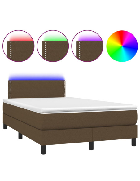 Letto a Molle Materasso e LED Marrone Scuro 120x200 cm Tessuto