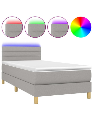 Letto a Molle Materasso e LED Grigio Chiaro 90x190 cm Tessuto