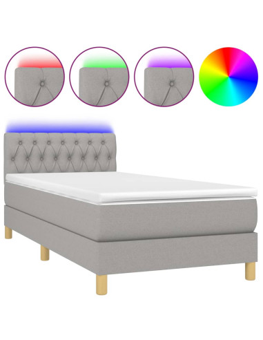Letto a Molle Materasso e LED Grigio Chiaro 90x190 cm Tessuto