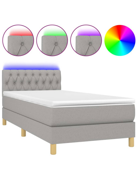 Letto a Molle Materasso e LED Grigio Chiaro 90x190 cm Tessuto