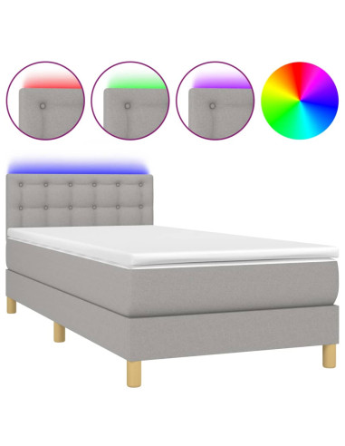 Letto a Molle Materasso e LED Grigio Chiaro 90x190 cm Tessuto
