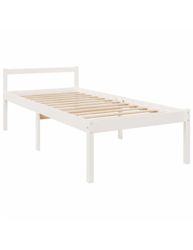 Letto per Anziani con Testiera Bianco Single in Legno Massello