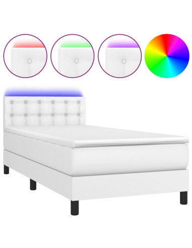 Giroletto Molle con Materasso e LED Bianco 90x190 cm Similpelle