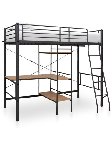 Letto a Castello con Tavolino Grigio in Metallo 90x200 cm