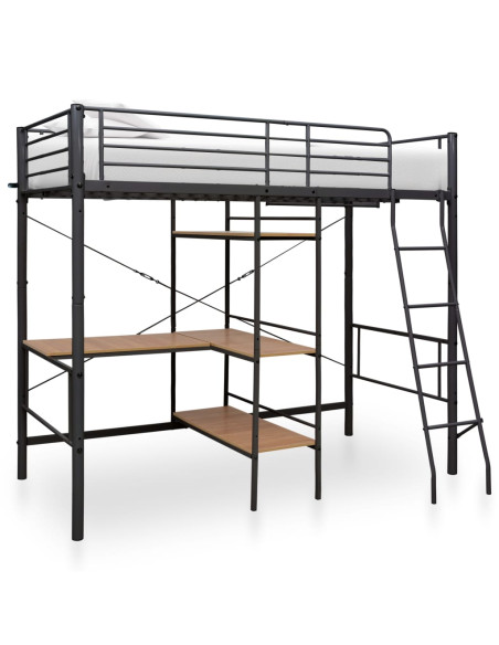 Letto a Castello con Tavolino Grigio in Metallo 90x200 cm