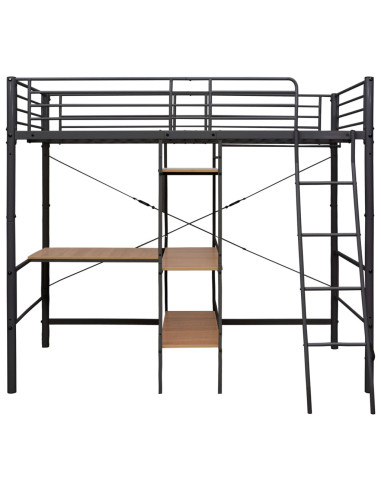 Letto a Castello con Tavolino Grigio in Metallo 90x200 cm