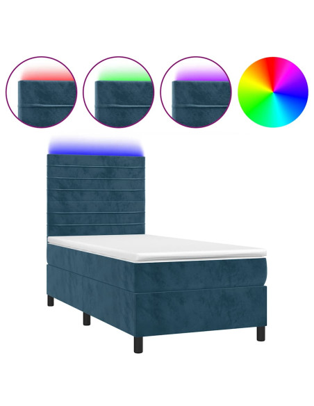 Letto a Molle con Materasso e LED Blu Scuro 80x200cm in Velluto