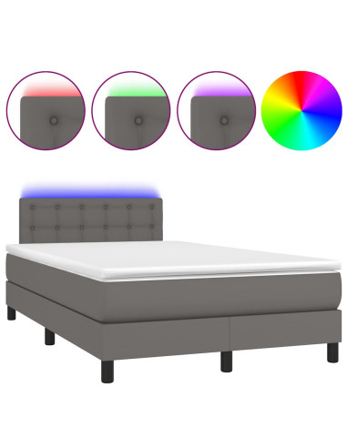 Giroletto Molle con Materasso e LED Grigio 120x190cm Similpelle