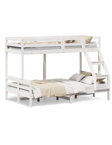 Letto a Castello 80x200/120x200cm Bianco Legno Massello di Pino