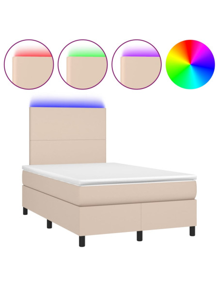 Giroletto Molle Materasso e LED Cappuccino 120x200cm Similpelle