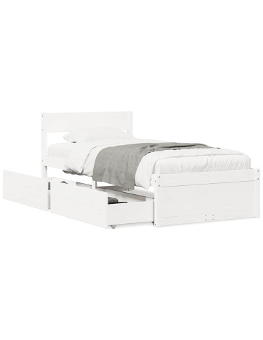 Letto senza Materasso Bianco 75x190 in Legno Massello di Pino