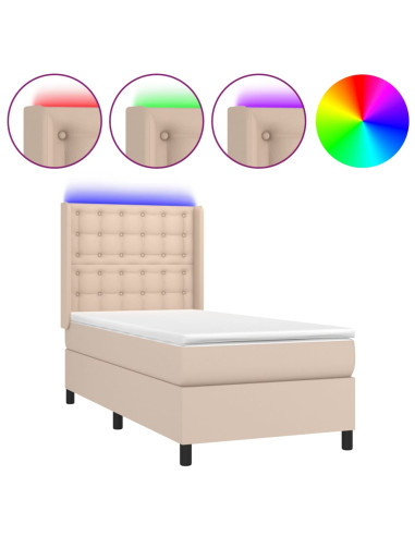 Giroletto Molle Materasso e LED Cappuccino 80x200 cm Similpelle