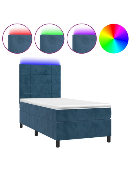 Letto a Molle con Materasso e LED Blu Scuro 80x200cm in Velluto