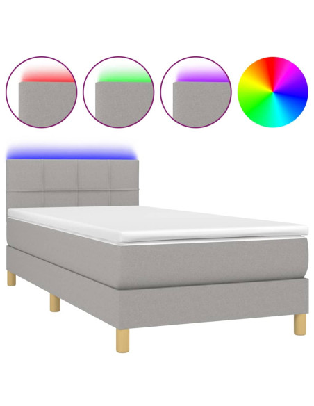 Letto a Molle Materasso e LED Grigio Chiaro 90x190 cm Tessuto