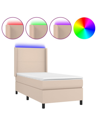 Giroletto Molle Materasso e LED Cappuccino 80x200 cm Similpelle