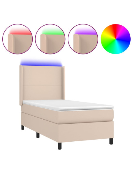 Giroletto Molle Materasso e LED Cappuccino 80x200 cm Similpelle