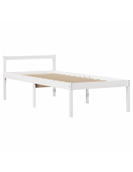 Letto Anziani con Testiera Bianco 75x190cm Legno Massello Pino