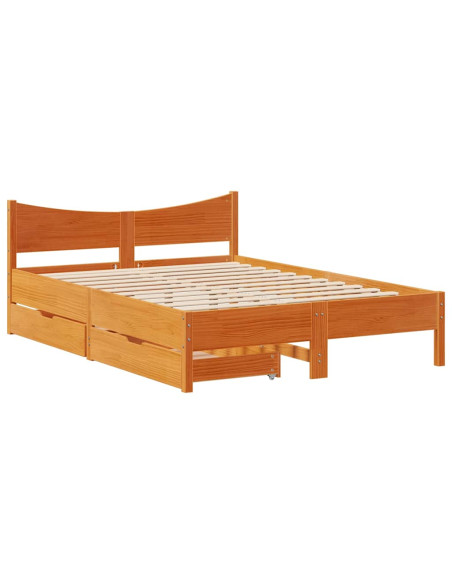 Giroletto Cassetti Marrone Cera 135x190 cm Legno Massello Pino