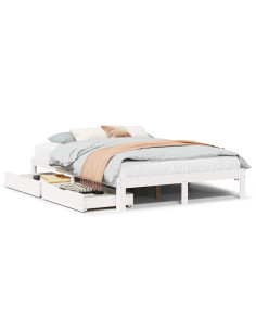 Giroletto con Cassetti Bianco 120x190 cm Legno Massello di Pino