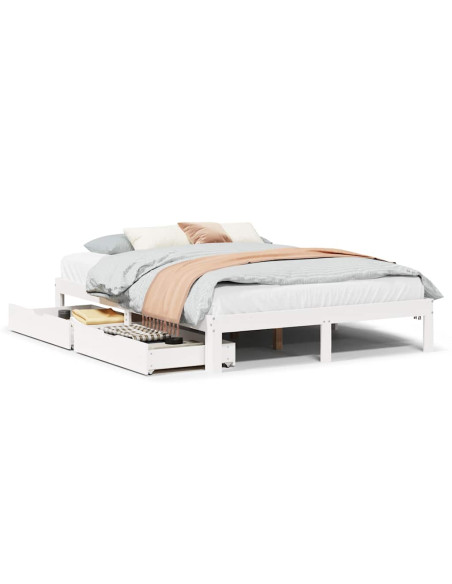 Giroletto con Cassetti Bianco 120x190 cm Legno Massello di Pino