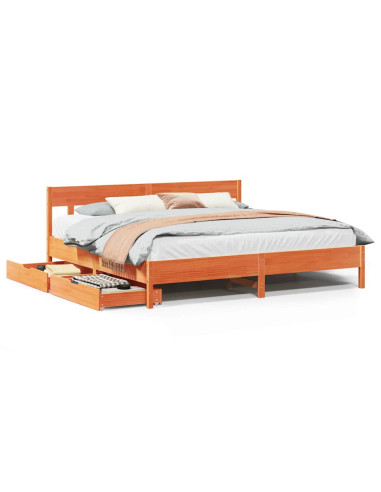 Letto senza Materasso Marrone Cera 200x200 cm in Legno di Pino