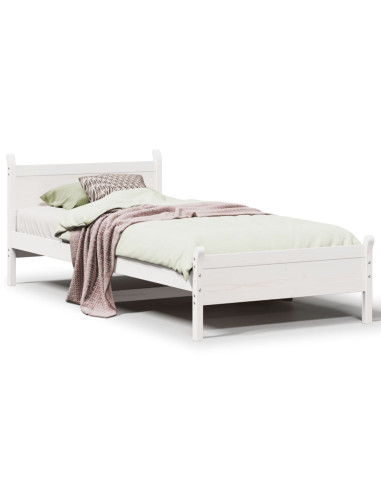 Letto senza Materasso Bianco 90x190 cm in Legno Massello Pino