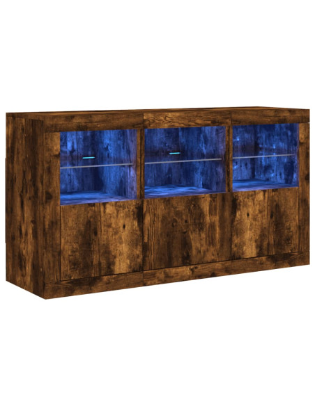 Credenza con Luci LED Rovere Fumo 123x37x67 cm