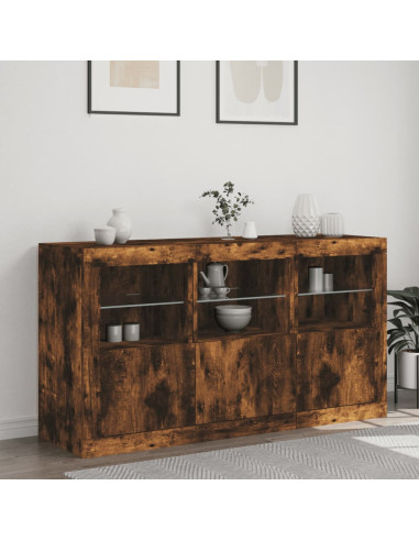 Credenza con Luci LED Rovere Fumo 123x37x67 cm