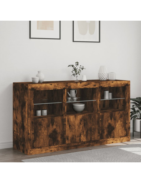 Credenza con Luci LED Rovere Fumo 123x37x67 cm