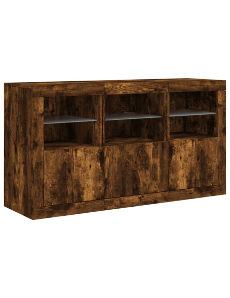 Credenza con Luci LED Rovere Fumo 123x37x67 cm