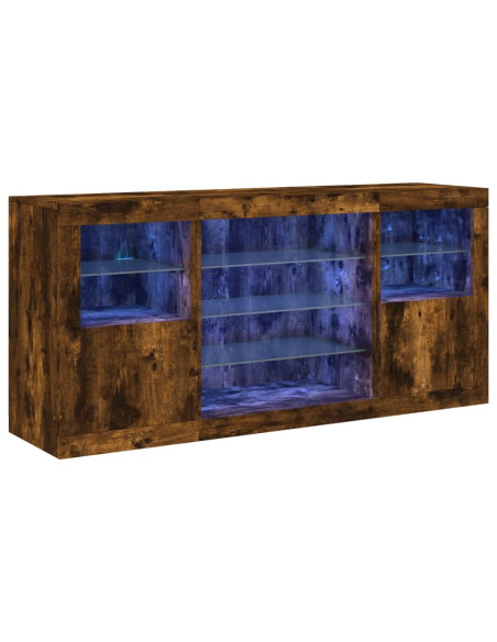 Credenza con Luci LED Rovere Fumo 142,5x37x67 cm