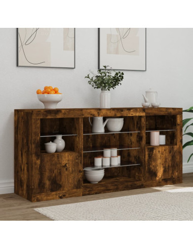 Credenza con Luci LED Rovere Fumo 142,5x37x67 cm