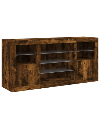 Credenza con Luci LED Rovere Fumo 142,5x37x67 cm