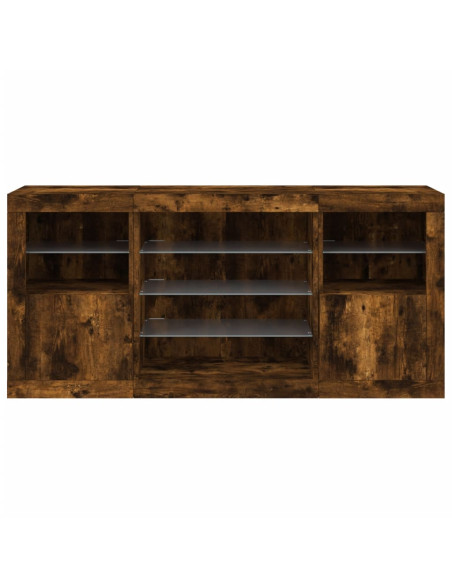 Credenza con Luci LED Rovere Fumo 142,5x37x67 cm