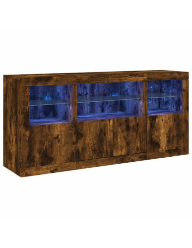 Credenza con Luci LED Rovere Fumo 142,5x37x67 cm